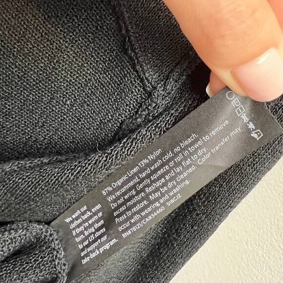 EILEEN FISHER Black Organic Linen Open-Front Cardigan Sweater Lightweight Knit S - Picture 7 of 8